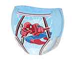 Blaue Windel mit Spiderman Motiv vor weißem Hintergrund